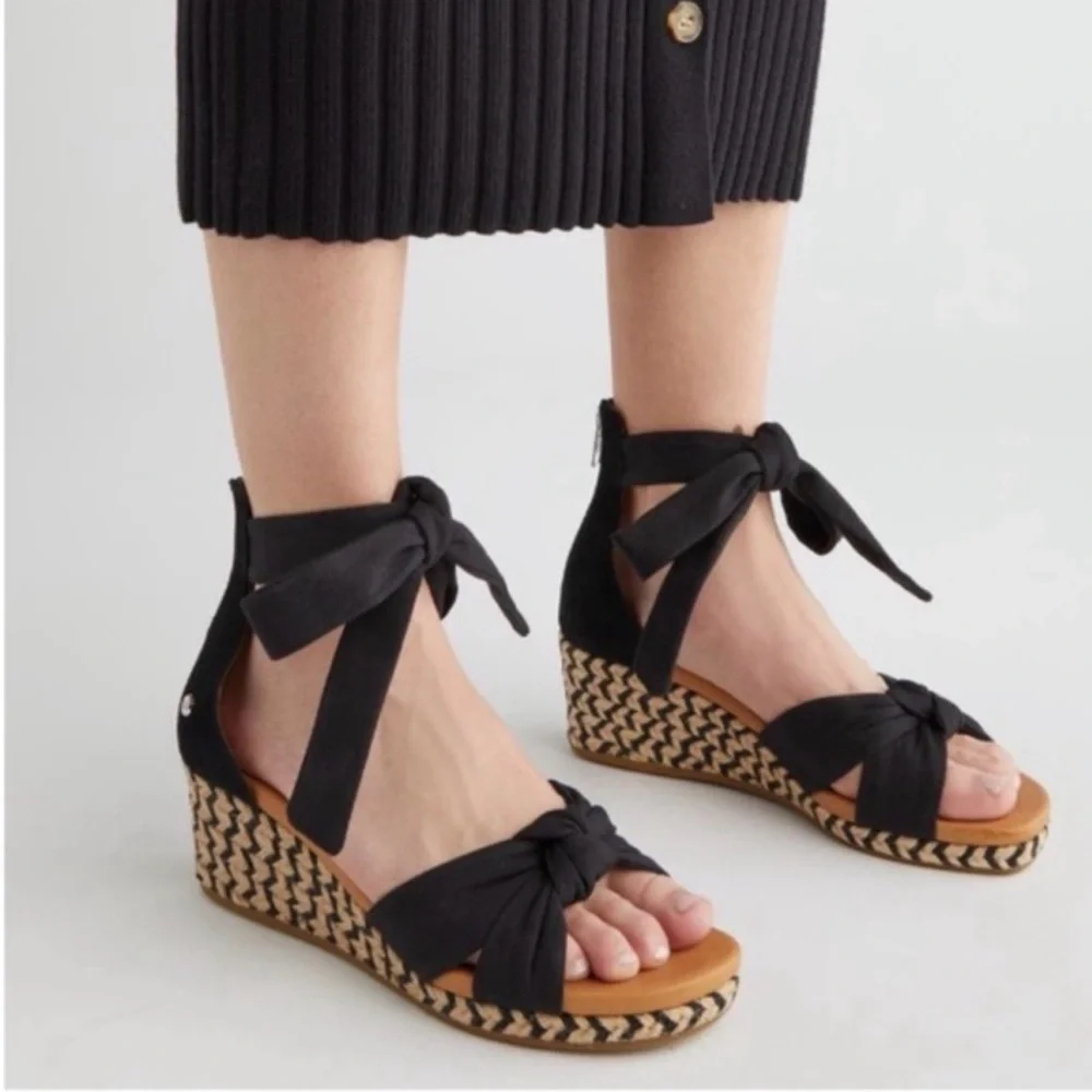 UGG Black and Tan Wedge Sandals - Picture 1 of 7